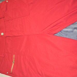 Vibrant Red Pants with Gold Zipper